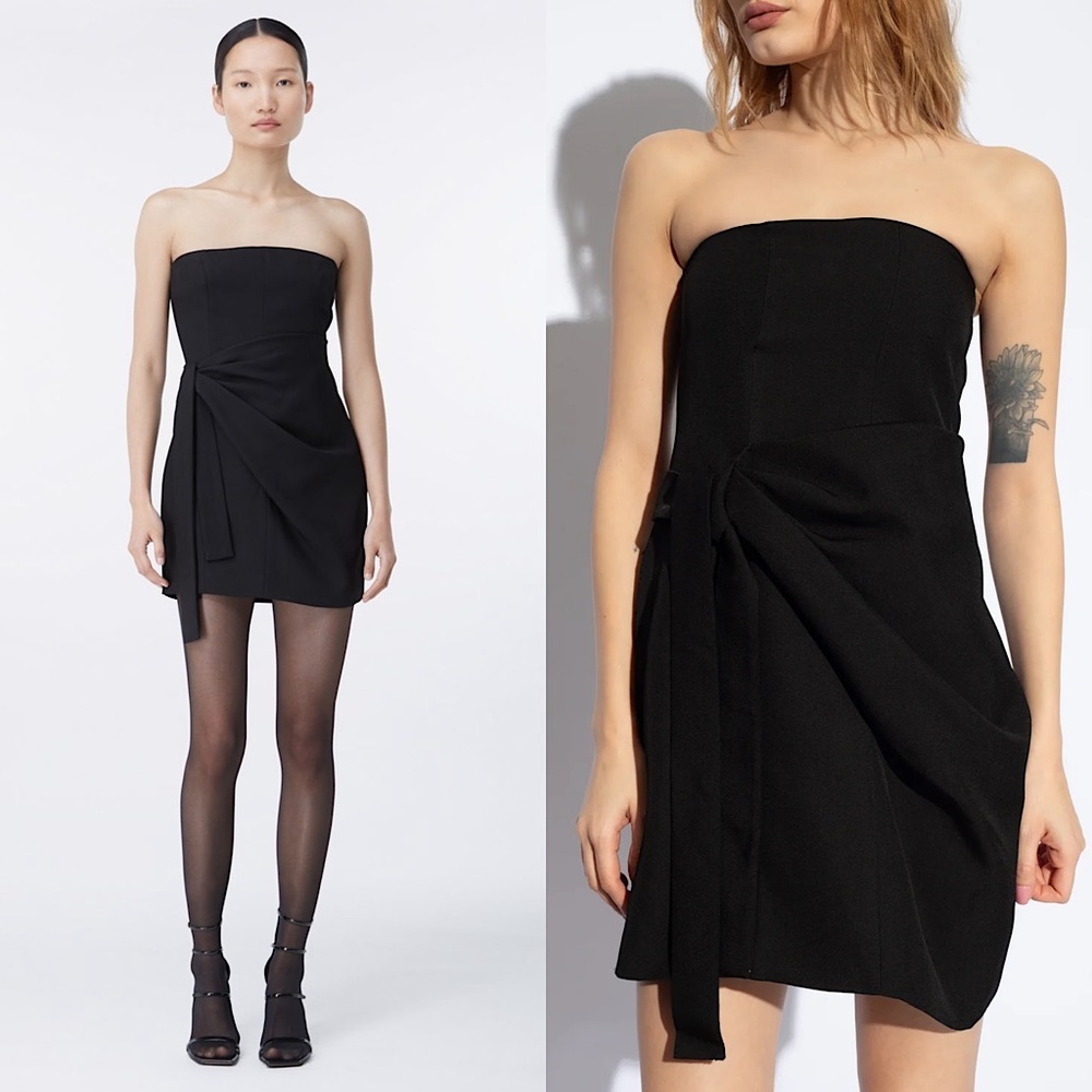 NWT GAUGE81 Strapless Draped Wrap Side Tie‎ Skirt Sleeveless Sheath Mini Dress L